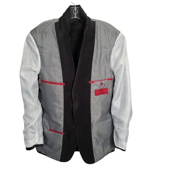 Alfani Mens Size 40L Blazer Sport Coat Slim Fit Velvet Micro Check Black Gray - Picture 12 of 16
